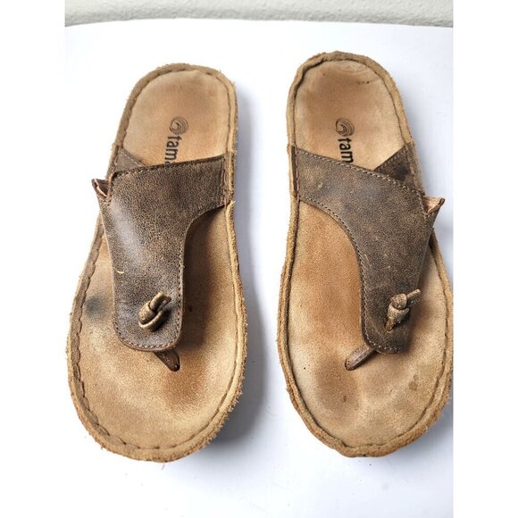 Tamarindo Beachcomber Women's Leather Slide Sandals Size 7 Brown Casual Comfort - Picture 1 of 11